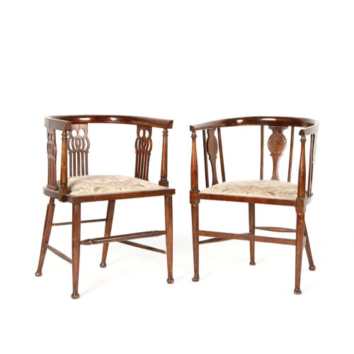 A Near Pair of Edwardian Mahogany Inlaid Tub Chairs