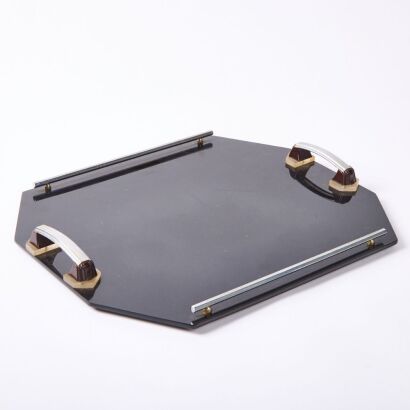 An Art Deco Black Glass Drinks Tray