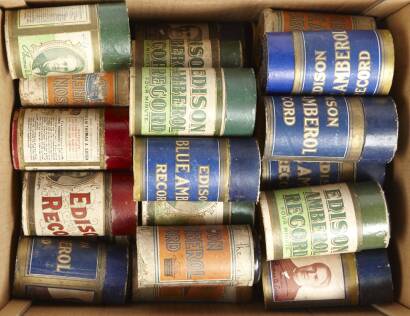 A Box of Vintage Edison Blue Amberol Cylindrical Records