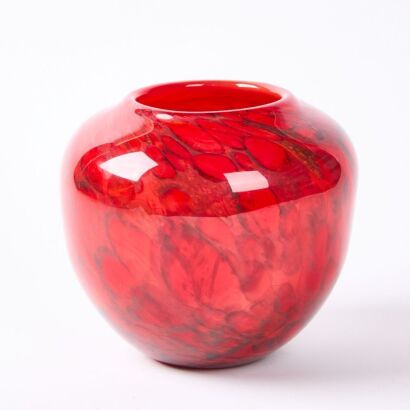 A Garry Nash Red Art Glass Vase Dated '15