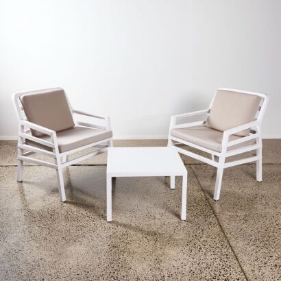 A Pair of Nardi Outdoor Chairs and Coffee Table