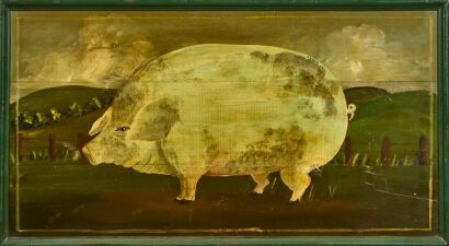 A Vintage Folk Art Portrait of a Pig