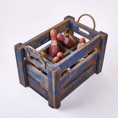 A Vintage Wooden Skittles In Carry Box