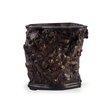 A Chinese Wood Root Carving Brush Pot