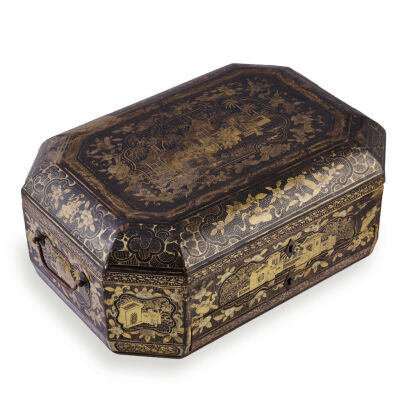 A Black Lacquered Sewing Kit