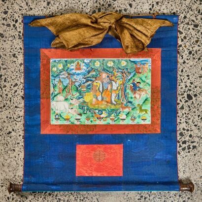 A Chinese 19th century Tibetan ‘birthday' painting on canvas