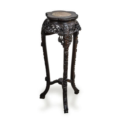 A Chinese Old Rosewood Flower Pot Stand with marble countertop