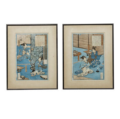 Japanese Meiji Period Ukiyo-E Paintings - Set of 2