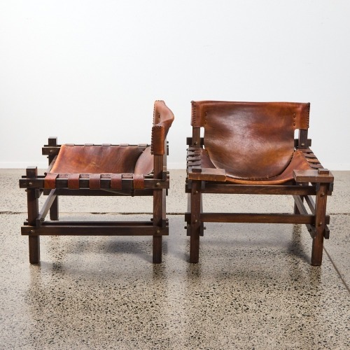 A Pair Of Seventies Brutalist Leather Chairs