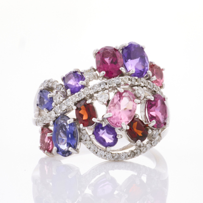 18ct White Gold, Multi-gemstone / .37ct Diamond Dress Ring