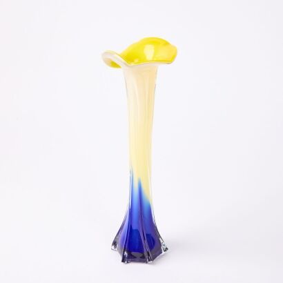 A Murano Handblown Calla Lilly Vase ( Green Base)