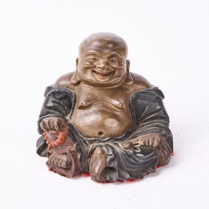 A Vintage Wooden Carved Smiling Buddha