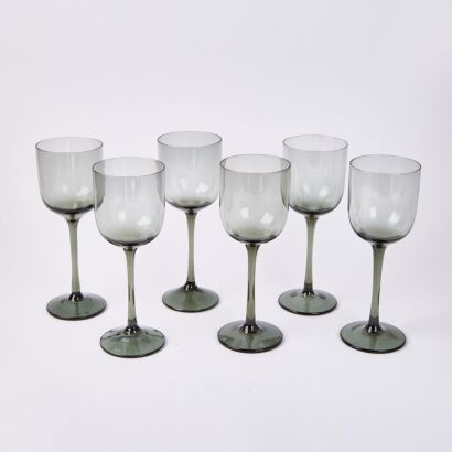 A Set Of Six Smokey Grey Wine Glasses