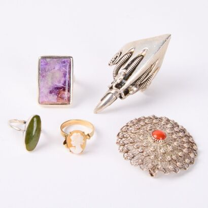 A Collection of Various Rings with Brooch