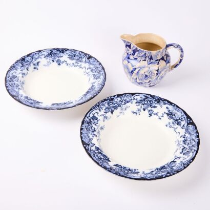 Two Chatswoth Late Mayers Dishes with Victorian Jug
