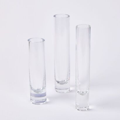 A Set of Three Clear Glass Specieman Vases