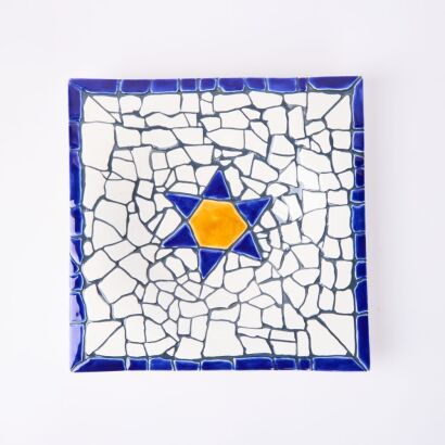 A Large Mosaic Style Square Dish