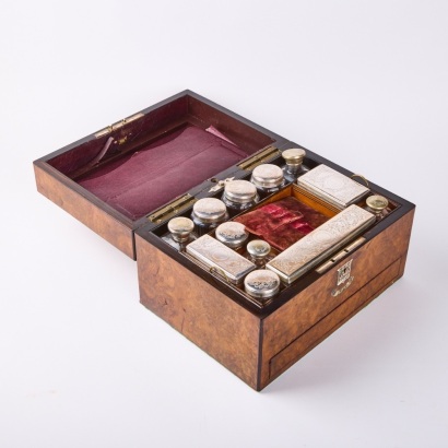 An Antique Walnut & Burr Travelling and Dressing Case, c. 1872