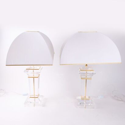 A Pair Of Hollywood Regency Lucite Bedside Lamps