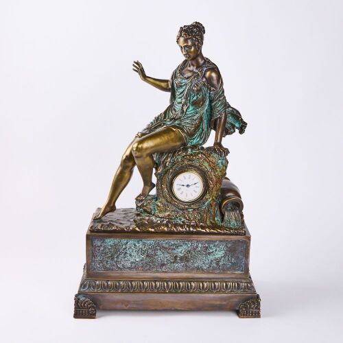 An Antique Style Bronze Classic Figure Mantle Clock