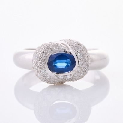 18ct White Gold, 1.00ct Sapphire / .60ct Diamond Halo Ring