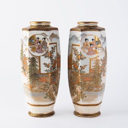 A pair of Japanese 20th century Satsuma-yaki faced 'figure' vases