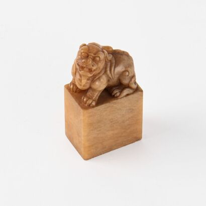 A Chinese Shoushan soapstone 'mythical beast' button seal