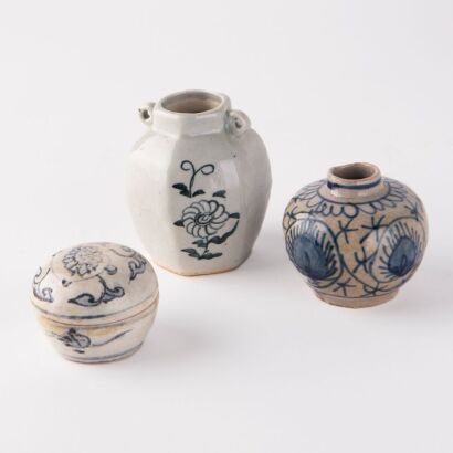 Three Chinese Yuan and Ming dynasty blue and white jars