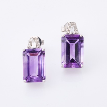 9ct White Gold, Amethyst / .12ct Diamond Earrings