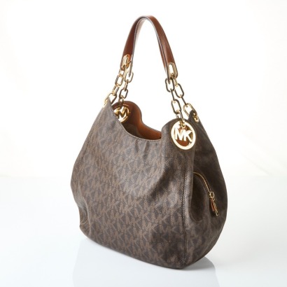 Michael Kors, Brown Coated Canvas Monogram Hobo Bag