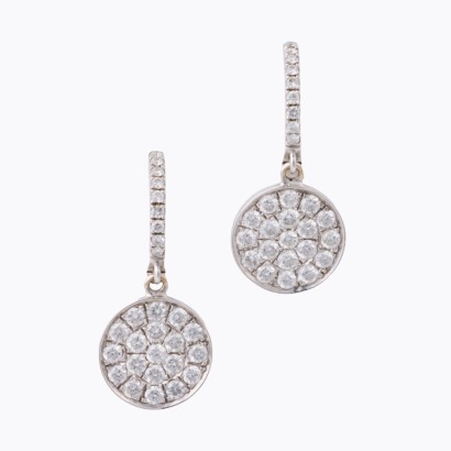 18ct White Gold, .87ct Diamond Drop Circle Earrings