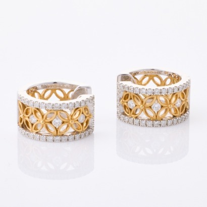 18ct Yellow / White Gold, .79ct Diamond Huggie Earrings