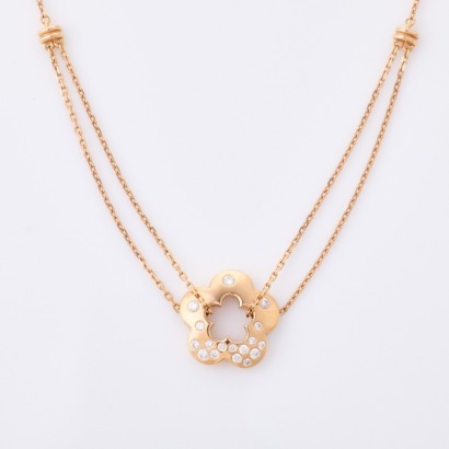 18ct Rose Gold, Modern, .10ct Diamond Set Flower Necklace