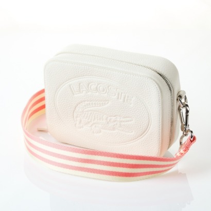 Lacoste Croco Crew White Leather Zip Around Bag