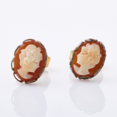 Gold Plated Silver, Hand Carved Cameo Earrings