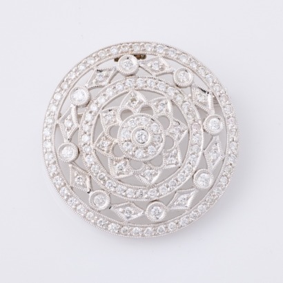 18ct White Gold, Antique, 1.50ct Round Diamond Brooch