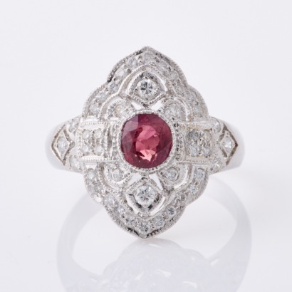 18ct White Gold Modern, .90ct Ruby / .55ct Diamond Ring