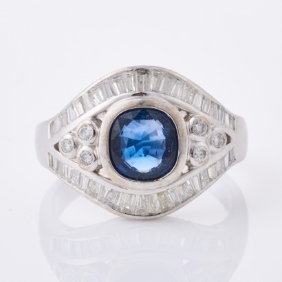 14ct White Gold, 1.75ct Sapphire / 1.44ct Diamond Ring