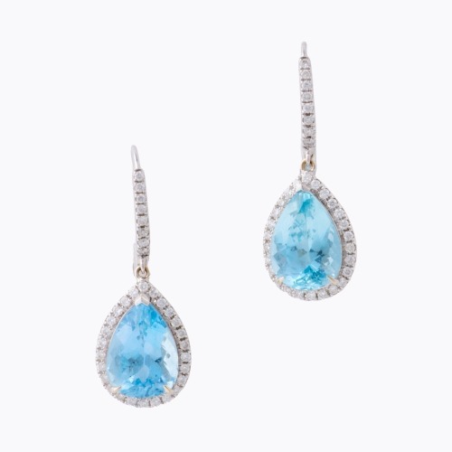 18ct White Gold, Aquamarine / .70ct Diamond Earrings