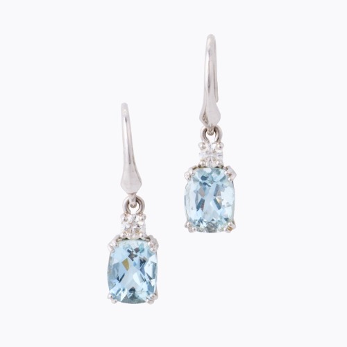 18ct White Gold, 3.36ct Aquamarine / .32ct Diamond Earrings