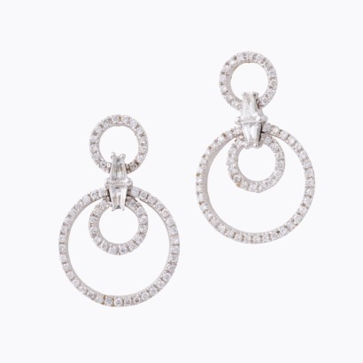 18ct White Gold, Modern, .46ct Diamond Set Double Circle Drop Earrings