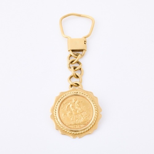 18ct Yellow Gold, Vintage Key Chain with 1976 Sovereign Coin