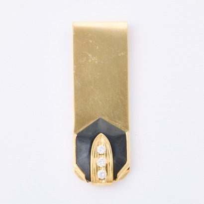 18ct Yellow Gold, Vintage, .42ct Diamond / Onyx Money Clip