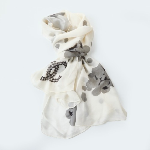 Chanel CC Logo White 100% Silk Scarf