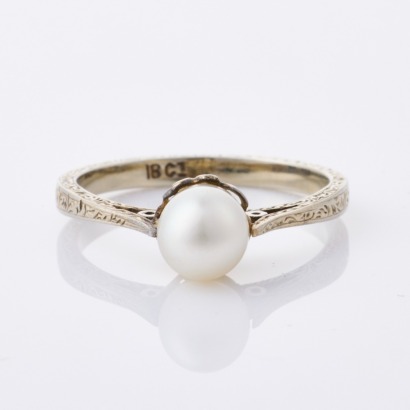 18ct White Gold, Vintage, Handmade, 5.8mm Pearl Ring