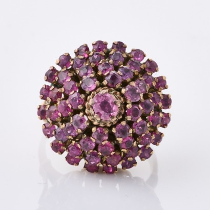 8ct Yellow Gold, Vintage, Pink Sapphire Round Cluster Ring