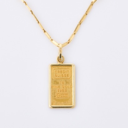 18ct Yellow Gold, 45cm Chain with Fine Gold Ingot Pendant