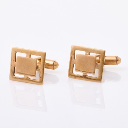 9ct Yellow Gold, Vintage Rectangular Cuff-inks