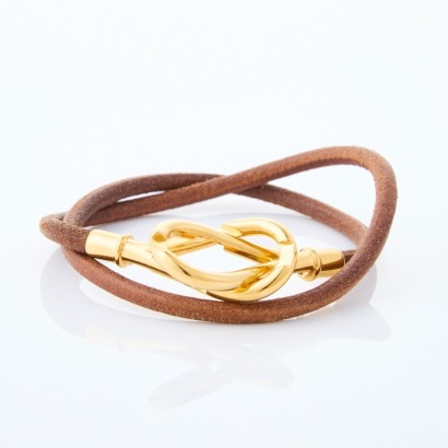 Hermès, Atame Brown Leather Double Wrap Bracelet with Box