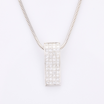 18ct White Gold, Modern, 1.00ct Diamond Pendant on 49cm Snake Chain